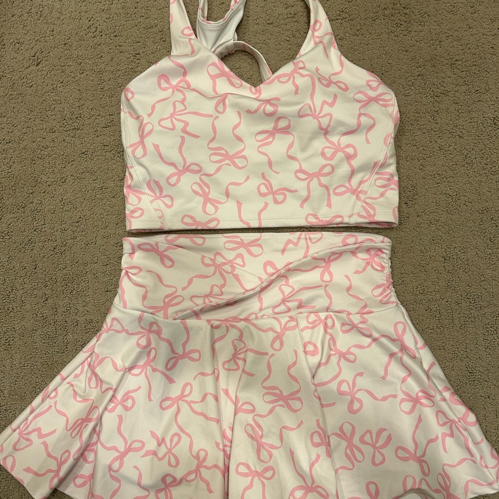 Altar'd State Pink and White Bow Patterned Set